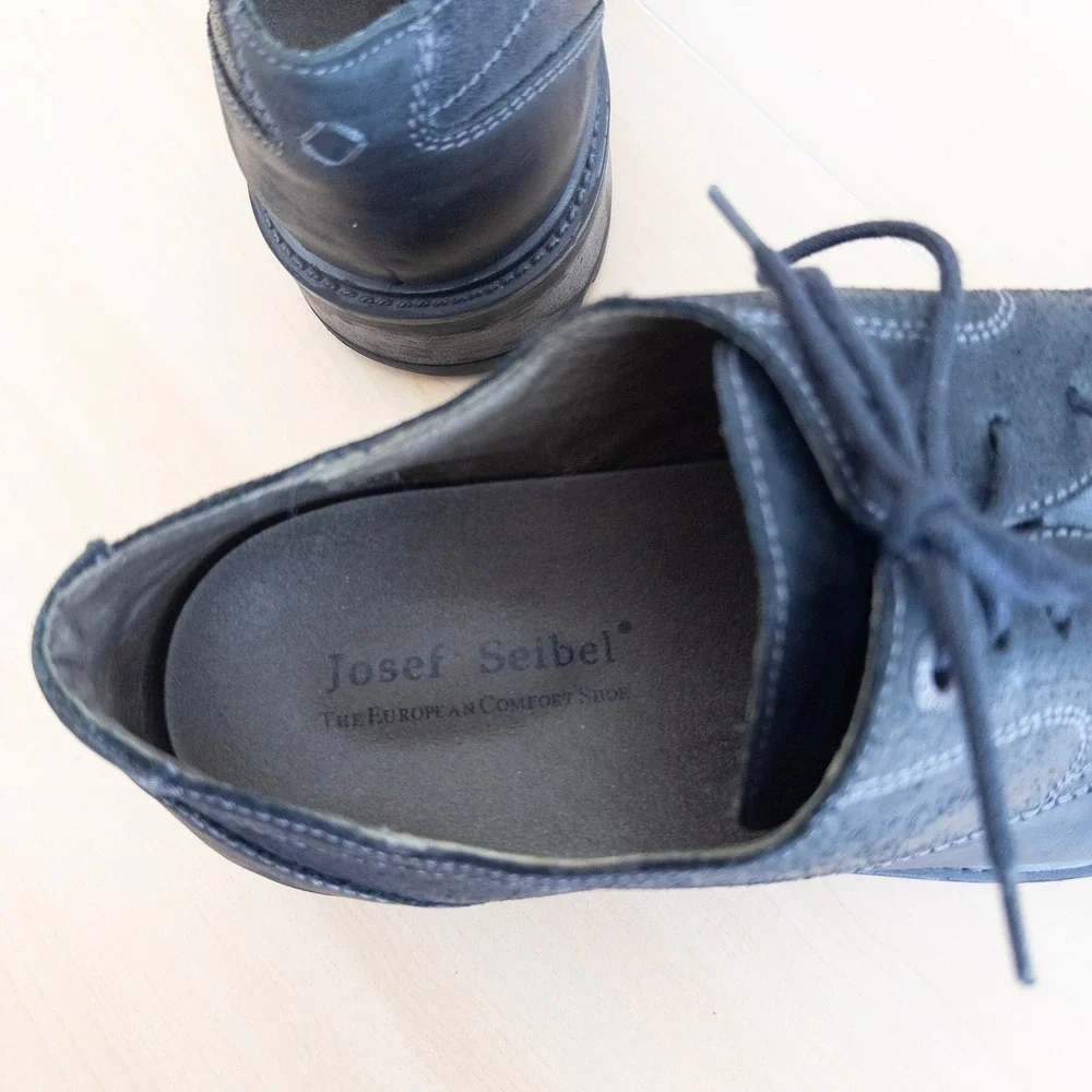 Josef Seibel Oxford Shoes EU 46 Black Leather Lace Up Euro Classic Derby Comfort